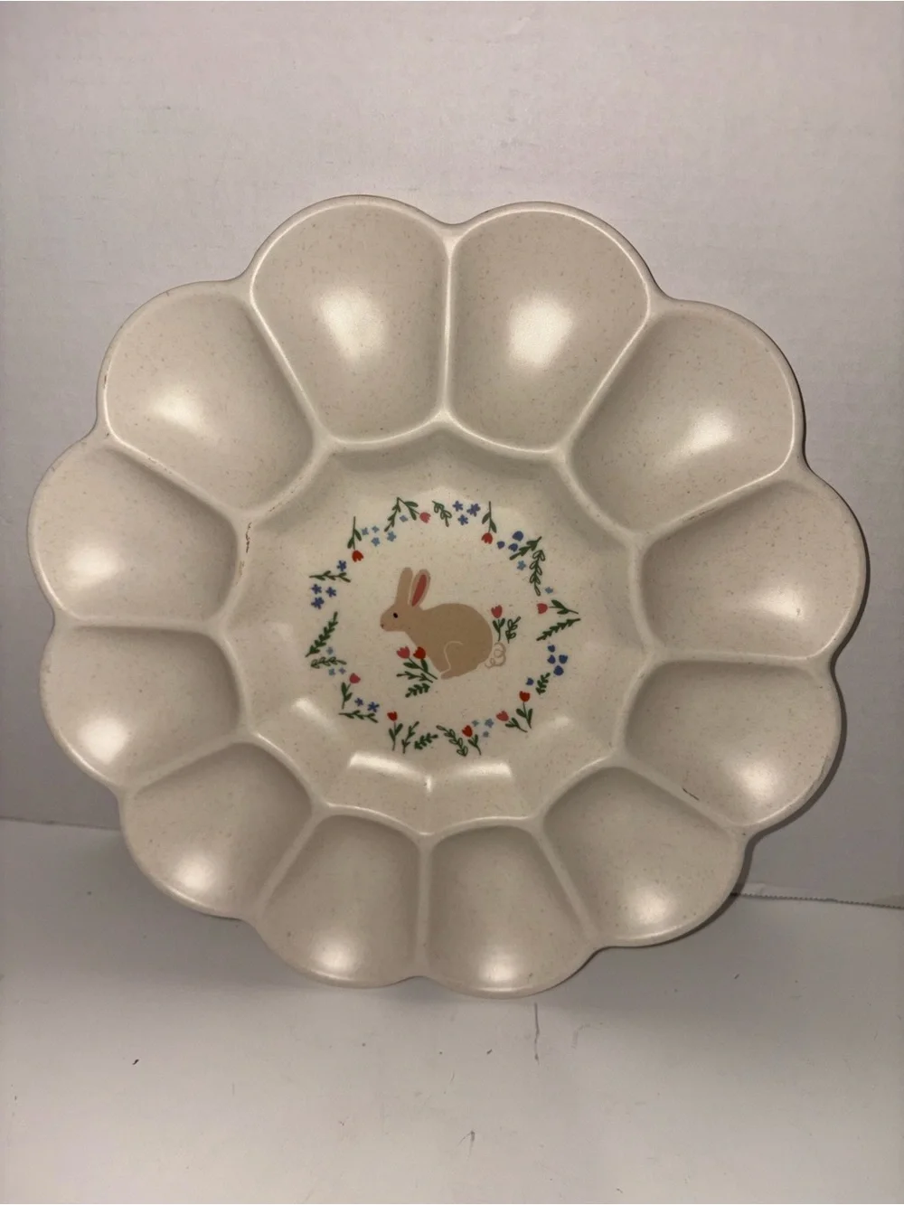 Bunny Floral Egg Platter - Cream Deviled Egg Tray- Melamine